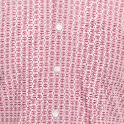 Prada Red Printed Cotton Button Front Short Sleeve Shirt S