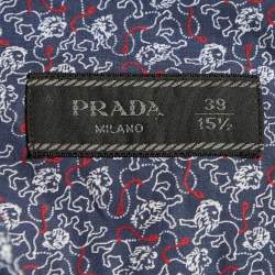 Prada Navy Blue Lion Print Cotton Button Front Shirt M