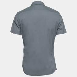 Prada Grey Cotton Button Front Short Sleeve Shirt L