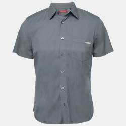 Prada Grey Cotton Button Front Short Sleeve Shirt L