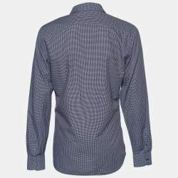 Prada Navy Blue Checkered Cotton Button Front Shirt 4XL