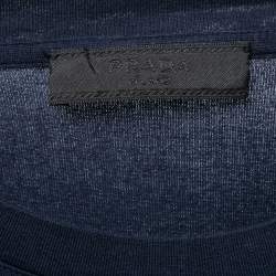 Pre Owned Prada Navy Blue Cotton Rubber Logo Nylon Pocket-Detail T-Shirt M
