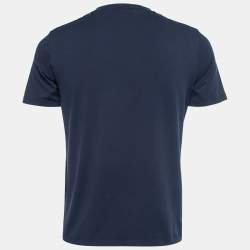 Pre Owned Prada Navy Blue Cotton Rubber Logo Nylon Pocket-Detail T-Shirt M