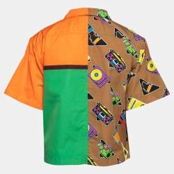 Prada Multicolor Double Match Print Cotton Bowling Shirt XL