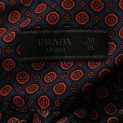 Pre Owned Prada Navy Blue Printed Cotton Short Sleeve Shirt S