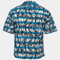 مملوكة مسبقًا Prada Blue Striped Printed Cotton Short Sleeve Shirt S
