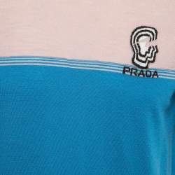 Pre Owned Prada Blue Logo Embroidered Wool Knit Short Sleeve T-Shirt L