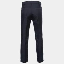 Pre Owned Prada Navy Blue Rubber Patch Logo Trousers M
