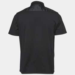 Prada Black Stretch Cotton Nylon Detail Pocket Polo T-Shirt L