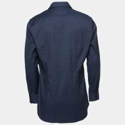 Prada Navy Blue Stretch Cotton Button Front Shirt L