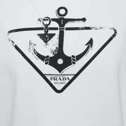 Prada White Anchor Print Cotton Crew Neck T-Shirt L