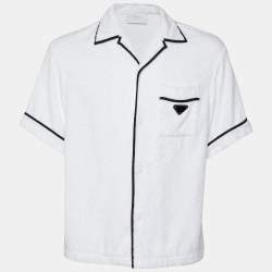 Prada White Cotton Terry Button Front Bowling Shirt M Prada