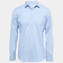 Prada Blue Stretch Cotton Button Front Full Sleeve Shirt L