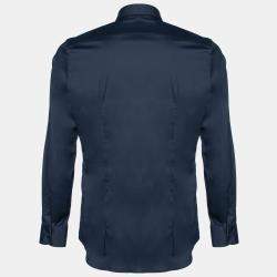 Prada Navy Blue Stretch Cotton Button Front Shirt M