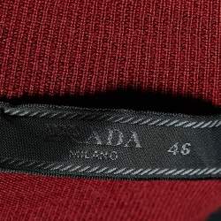 Pre Owned Prada Burgundy Wool Knit Mock Neck Short Sleeve Sweater S