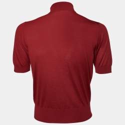Pre Owned Prada Burgundy Wool Knit Mock Neck Short Sleeve Sweater S