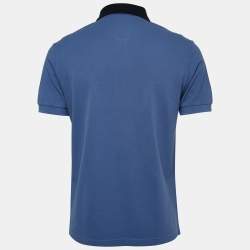 Prada Blue Cotton Pique Contrast Collar Polo T-Shirt L