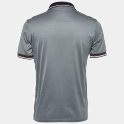 Prada Grey Cotton Contrast Collar Polo T-Shirt L