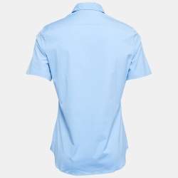 Prada Blue Cotton Button Front Half Sleeve Shirt M
