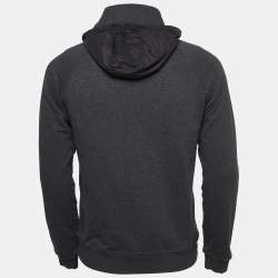 Pre Owned Prada Dark Grey Cotton Knit Zip Front Hooded Jacket M