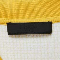 Prada Yellow Patterned Cotton Pique Polo T-Shirt M