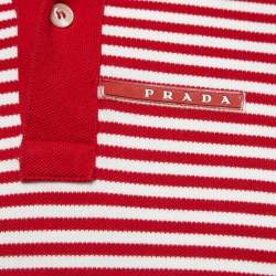 Prada Red Striped Cotton Pique Polo T-Shirt M
