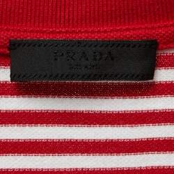 Prada Red Striped Cotton Pique Polo T-Shirt M