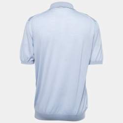 مملوكة مسبقًا Prada Blue Wool Knit Logo Embroidered Polo T-Shirt XXL