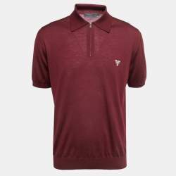 Prada Burgundy Wool Knit Polo T-Shirt 2XL
