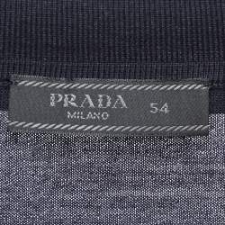 Pre Owned Prada Navy Blue Superfine Wool Knit Logo Embroidered Polo T-Shirt XXL