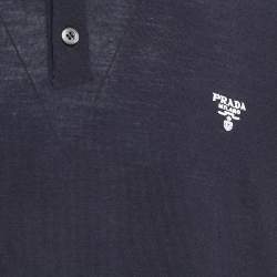 Pre Owned Prada Navy Blue Superfine Wool Knit Logo Embroidered Polo T-Shirt XXL