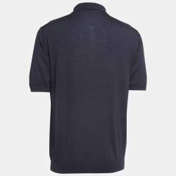 Pre Owned Prada Navy Blue Superfine Wool Knit Logo Embroidered Polo T-Shirt XXL