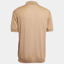 Prada Camel Brown Cashmere Logo Embroidered Polo T-Shirt XXL
