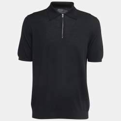 Pre Owned Prada Black Wool Zip Detail Polo T-Shirt XXL