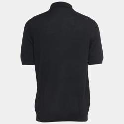 Pre Owned Prada Black Wool Zip Detail Polo T-Shirt XXL