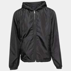 Prada Black Nylon Zip Front Hooded Jacket L