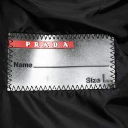 Prada Black Nylon Zip Front Hooded Jacket L