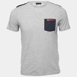 Prada Grey Cotton Knit Pocket Detail T-Shirt M