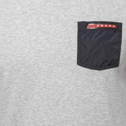 Prada Grey Cotton Knit Pocket Detail T-Shirt M
