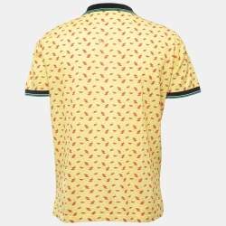Prada Yellow All-Over Watermelon Print Cotton Pique Polo T-Shirt L