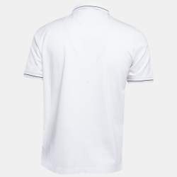 Pre Owned Prada White Logo Embroidered Cotton Pique Polo T-Shirt L