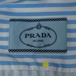 Pre Owned Prada Blue Polka Dot Striped Cotton Button Front Half Sleeve T-Shirt M