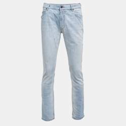 Prada Blue Washed & Ripped Denim Tight Fit Jeans M Waist 30 
