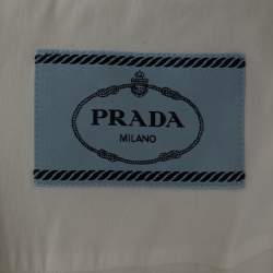 Pre Owned Prada White Stretch Cotton Zip-Up Short Sleeve Shirt L