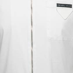 Pre Owned Prada White Stretch Cotton Zip-Up Short Sleeve Shirt L