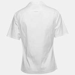 Pre Owned Prada White Stretch Cotton Zip-Up Short Sleeve Shirt L