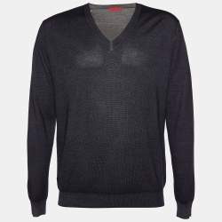Prada Black Wool Knit V-Neck Sweater L