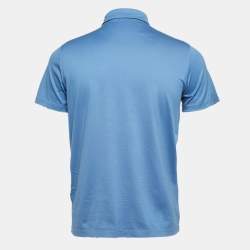 Prada Blue Cotton Logo Pocket Detailed Polo T-Shirt M