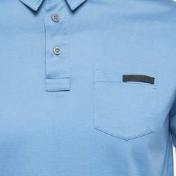 Prada Blue Cotton Logo Pocket Detailed Polo T-Shirt M