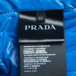 Prada Blue Quilted Nylon Logo Patch Zip Front Down Jacket L